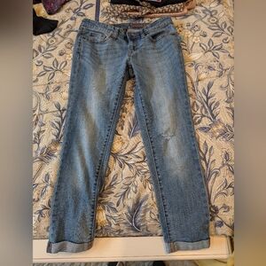 GAP Blue Boyfriend Jeans with Distressed Look Cuffed Ankle